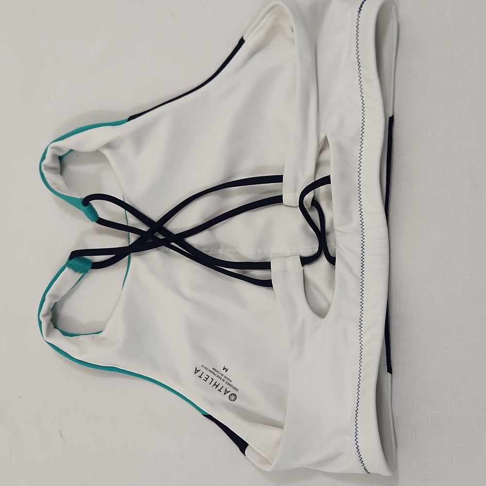 Athleta Colorblock High Neck Bikini Top. Navy Teal. Size M - Picture 2 of 5